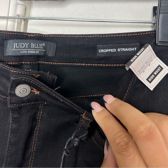 Judy Blue Black Knoxville High Waisted Destroyed Hem Cropped Straight Jeans 31 - Picture 9 of 12